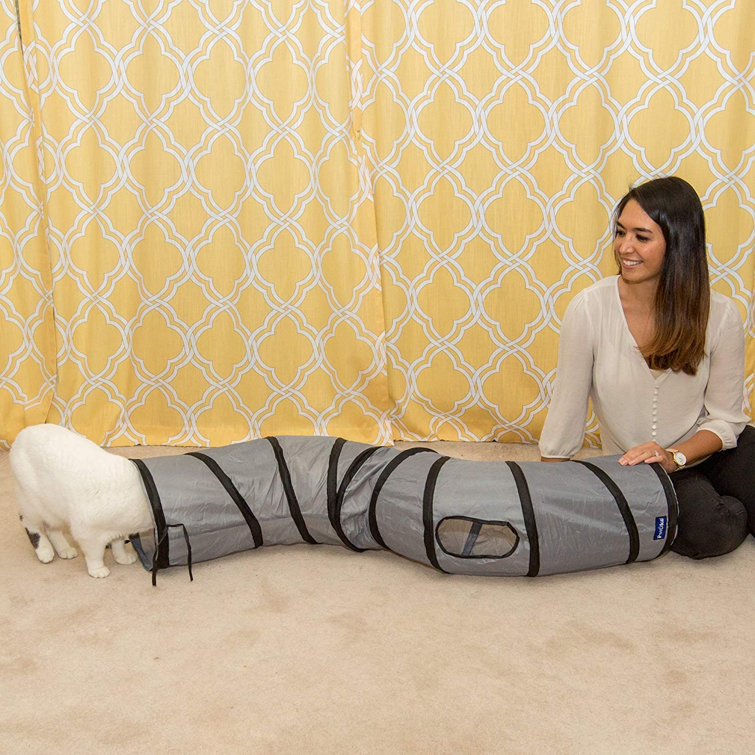 Petlike S Way Cat Tunnel Collapsible Pop-Up Pet Tube Hideaway Play Toy With Ball (S-Way, Pink)